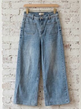 Oat High Waist Wide Leg Cropped Patch Pocket Jeans 70s Retro Sailor Ankle